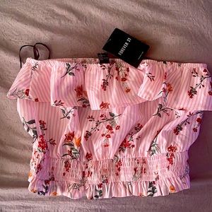 Pink and white floral tube top